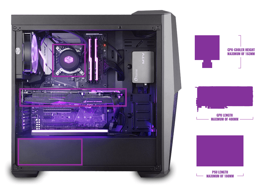 Cooler Master MasterBox MB500 (ATX) Mid Tower Cabinet - With Tempered Glass Side Panel